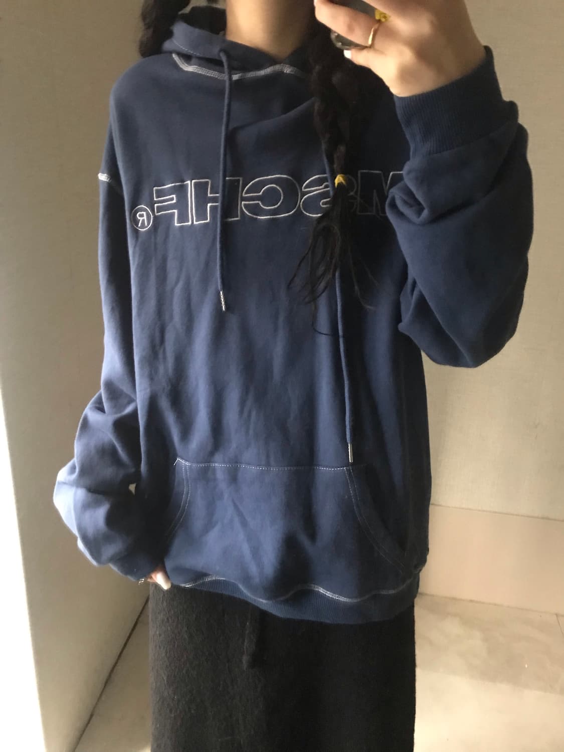 미스치프 네이비 스티치 후드티 상품이미지2