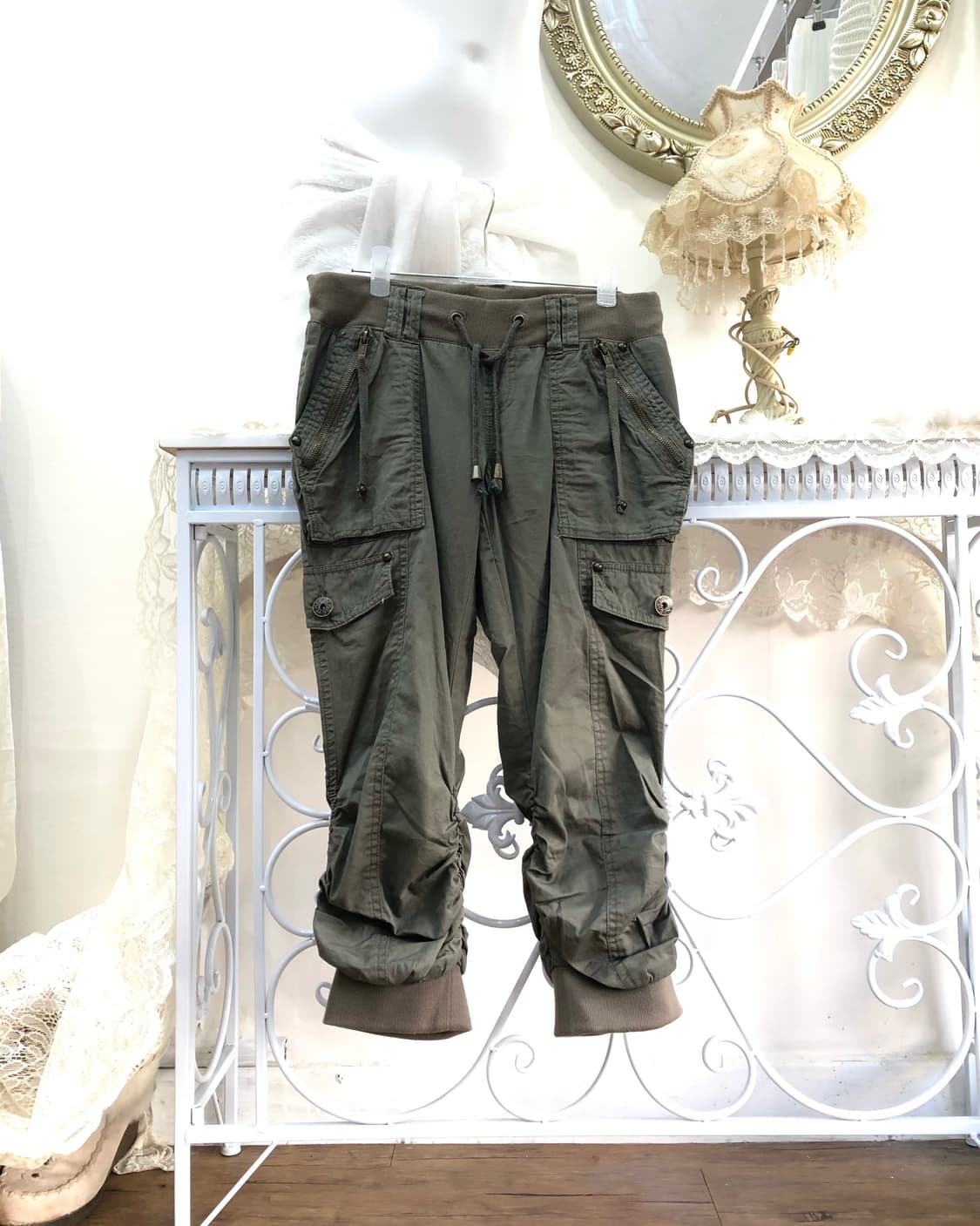 y2k khaki cargo shirred capri pants 상품이미지1