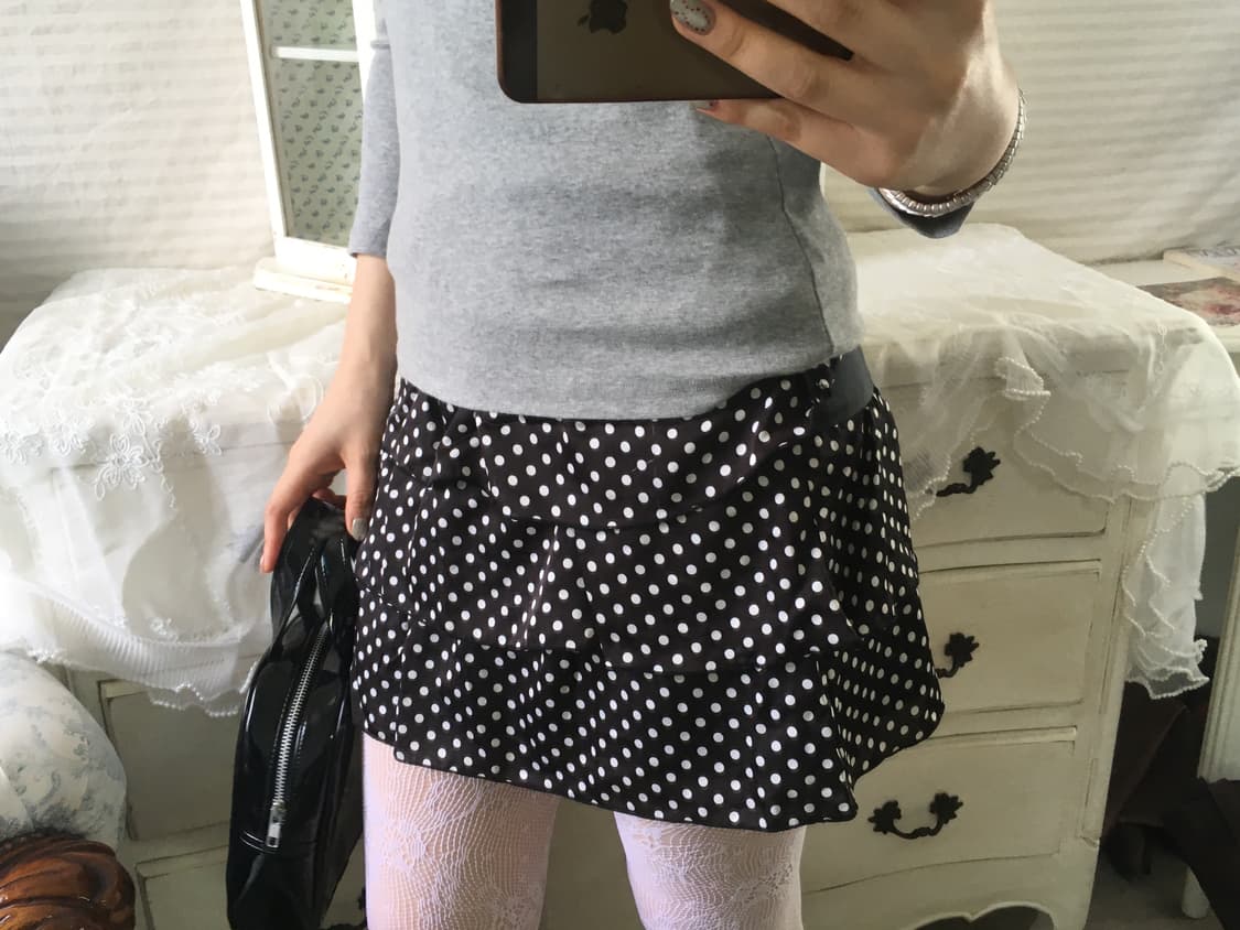 jpn vintage black dot frill tiered skirt 상품이미지3