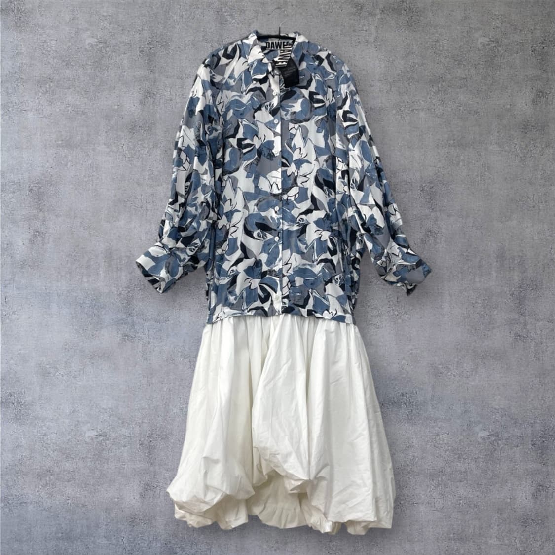 다웨이 DAWEI 블루 플라워 프린트 벌룬 원피스 36 상품이미지1