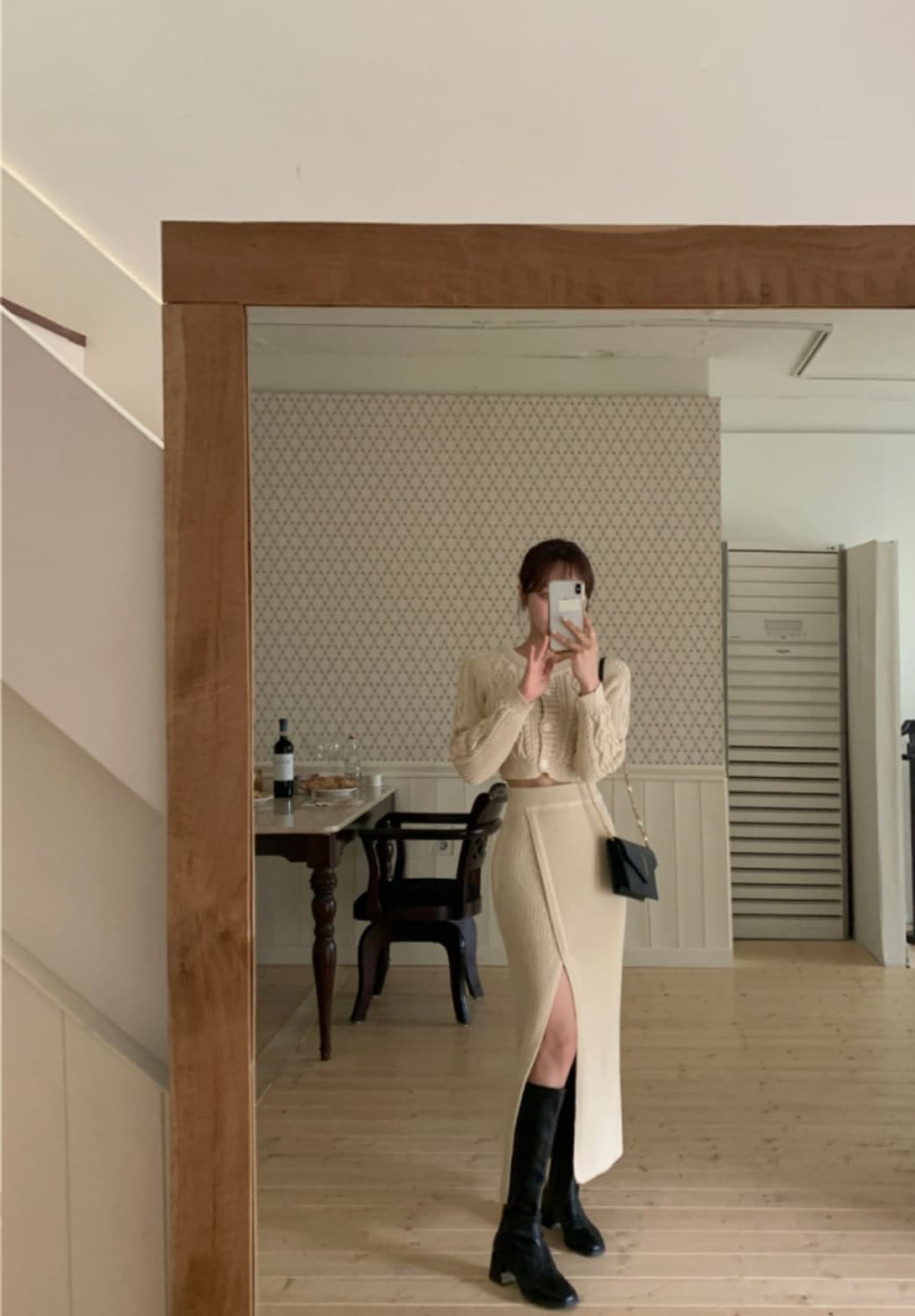 니트 크롭 가디건 롱 스커트 셋업 상품이미지1