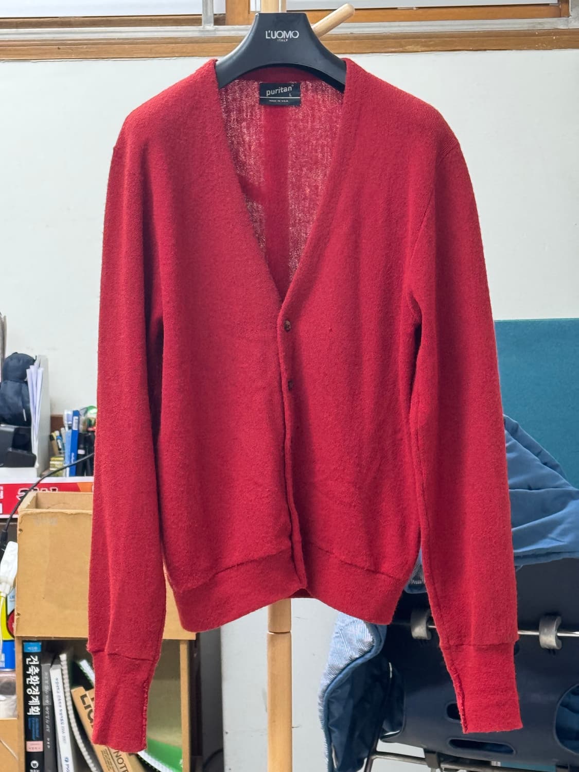 8-90‘s 아메리칸 아크릴 버튼업 v넥 니트 L 상품이미지1