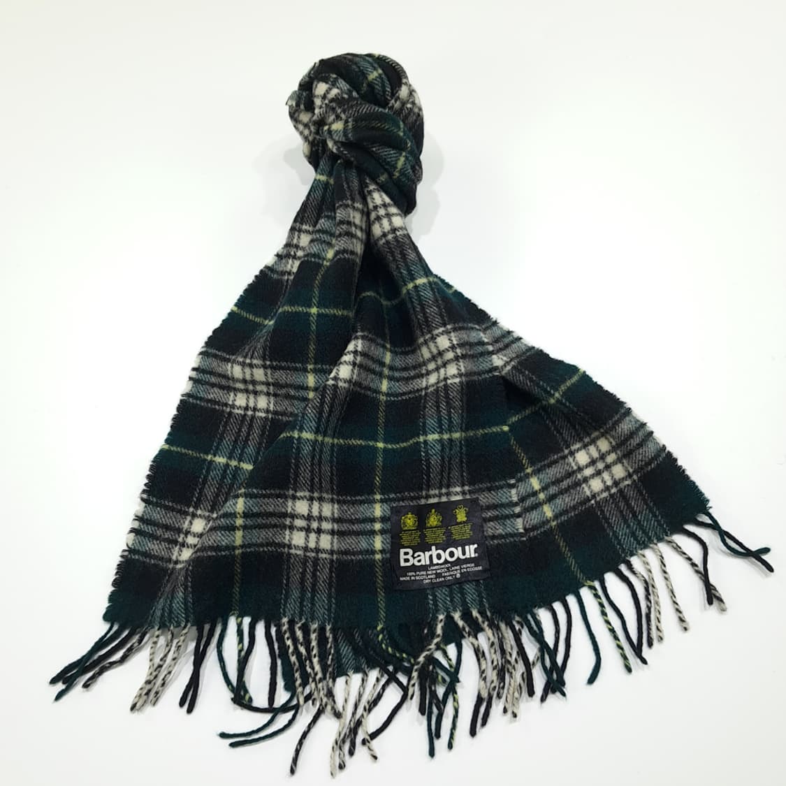MX356 바버 베이지 다크그린 타탄체크 램스울 목도리 머플러 상품이미지2