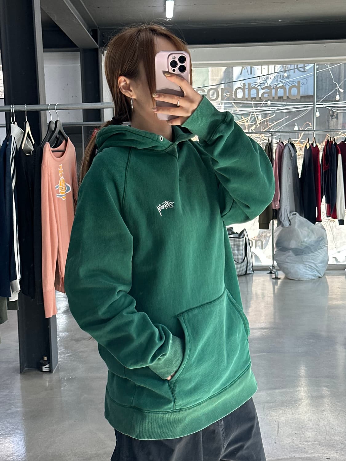 스투시 스탁로고 후드티 그린 상품이미지4