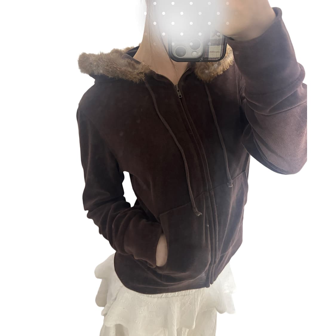 Vintage Brown fur hooded zip 상품이미지2