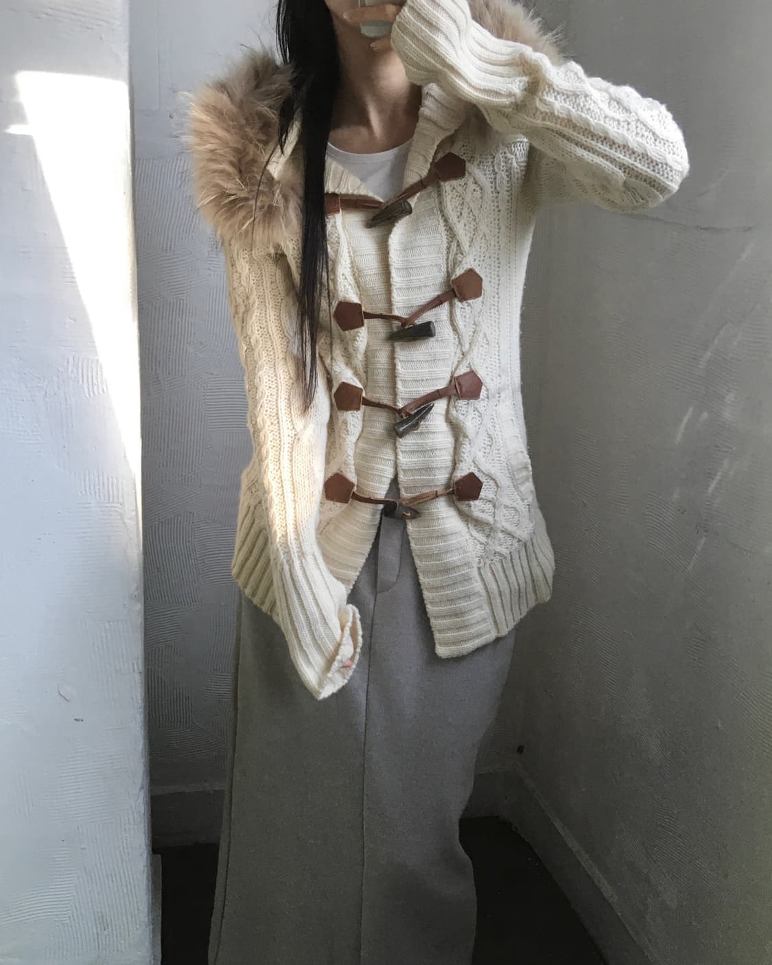 Burberry 버버리 퍼 트리밍 니트 더플 가디건 상품이미지1