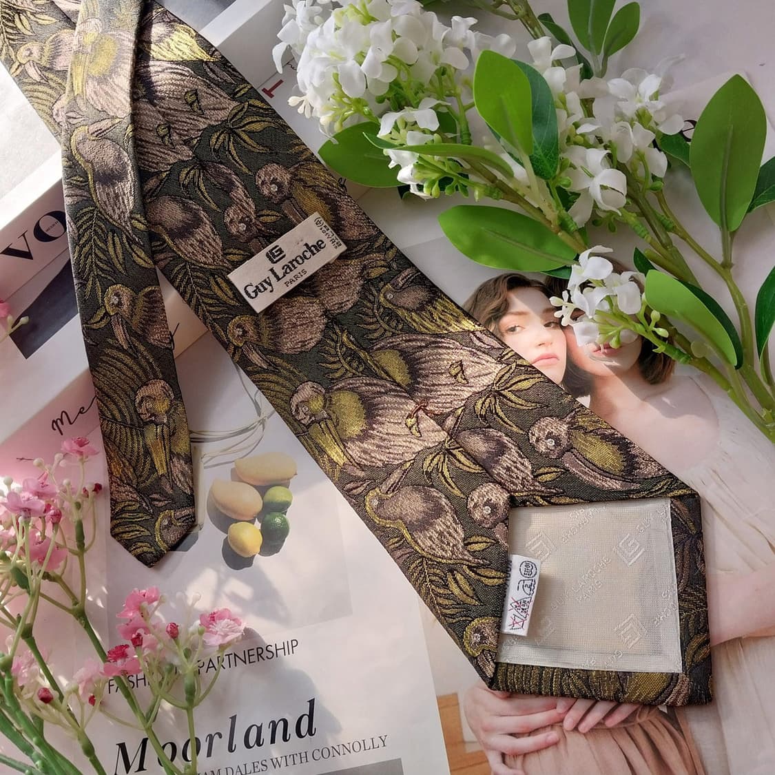 기라로쉬 실크 그린 새 패턴 자카드 넥타이 9.5cm A+등급 K1847 상품이미지5