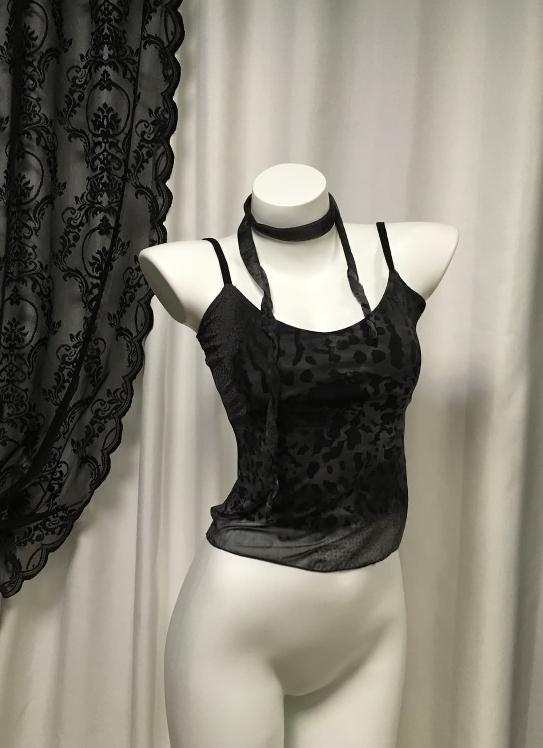 스카프 호피 레오파드 시스루 레이어드 슬리브리스 상품이미지4