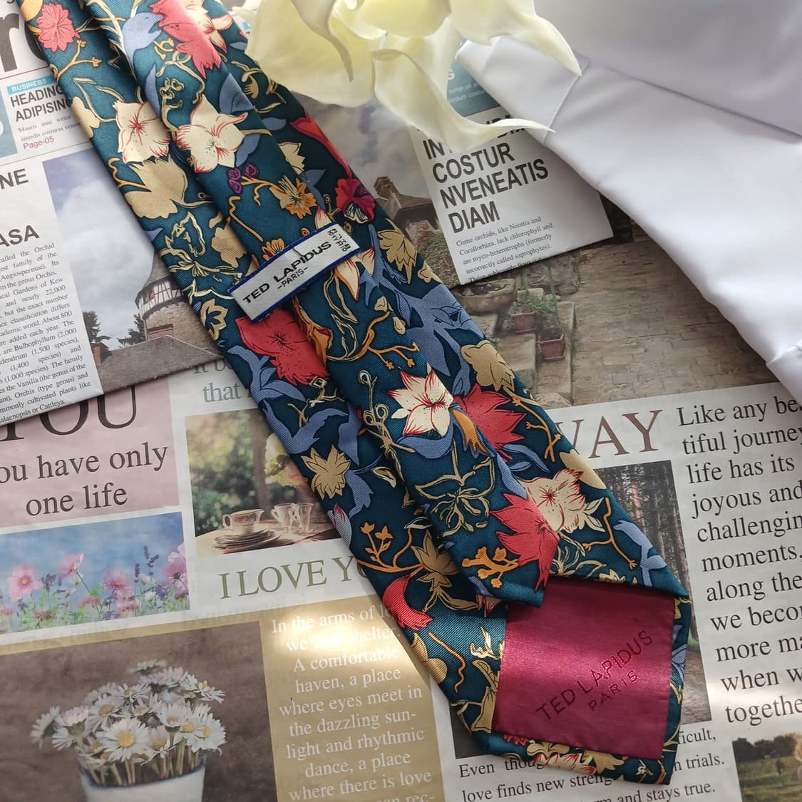 테드라피두스 실크 블루 플로럴 패턴 넥타이 9.4cm B등급 A18499 상품이미지4