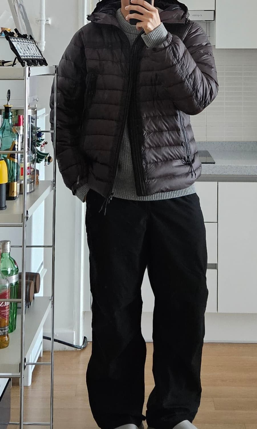 언어펙티드 X 크림 후디드 라이트 다운 점퍼 블랙 M (105) 경량패딩 상품이미지2