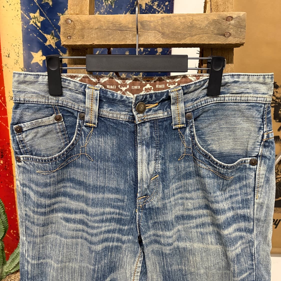 90s 에드윈 XV 네이티브 웨스턴 빈티지 워싱 세미부츠컷 데님팬츠N83 상품이미지3