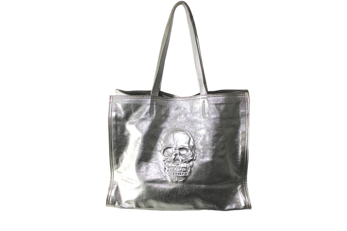 2000s ITALY 10 PELLE 메탈릭 스컬 토트백 상품이미지2