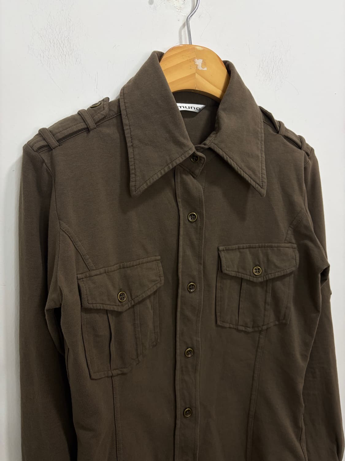 y2k Prmuno 카키 면 셔츠 상품이미지5