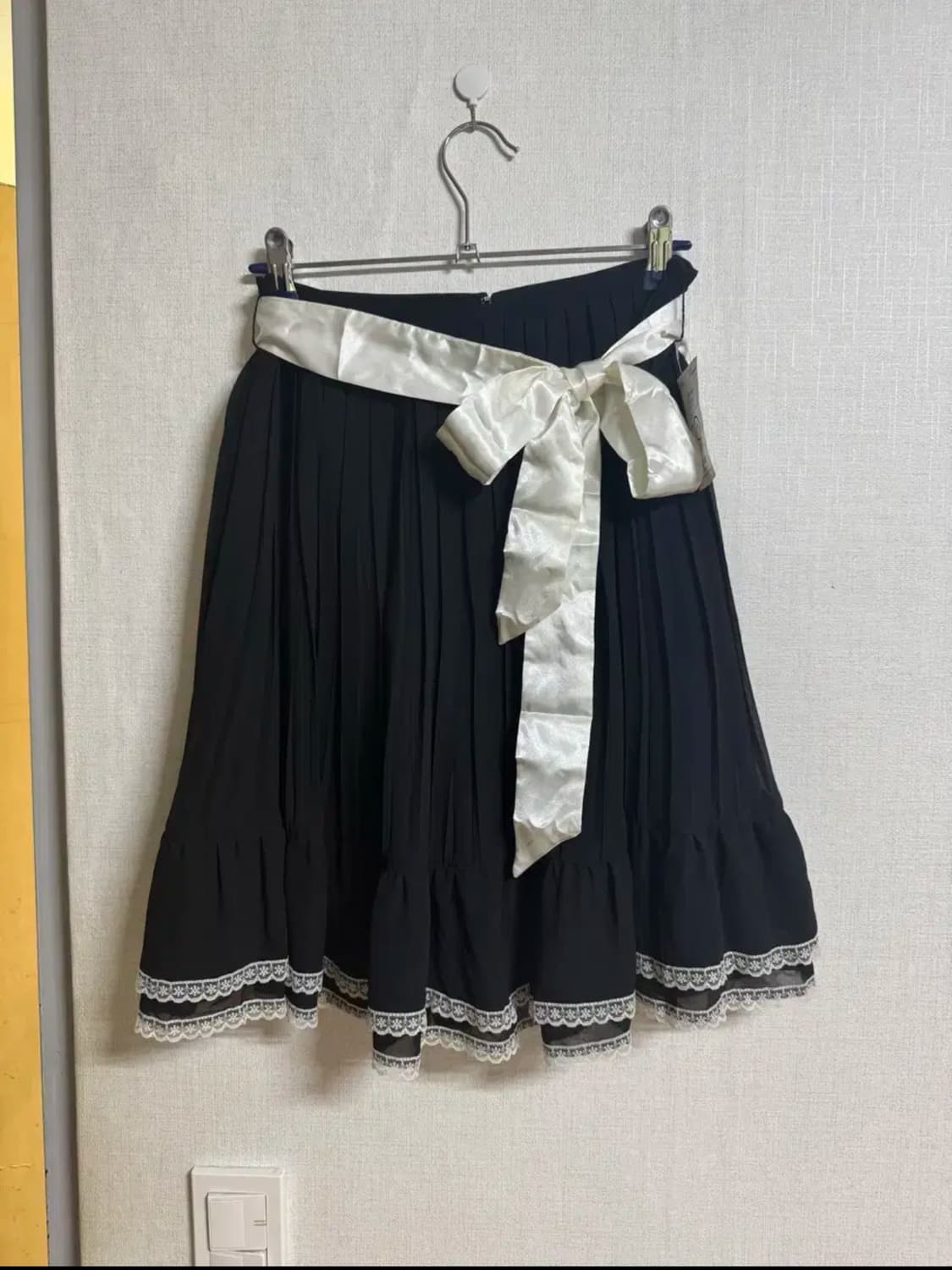 JPN 블랙 플리츠 리본 레이스 스커트 상품이미지2