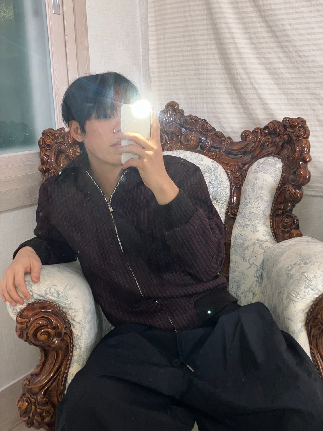 빈티지 블랙 체인 패턴 블루종 807 y2k 스트릿 갸루 펑키 일본빈티지 상품이미지2