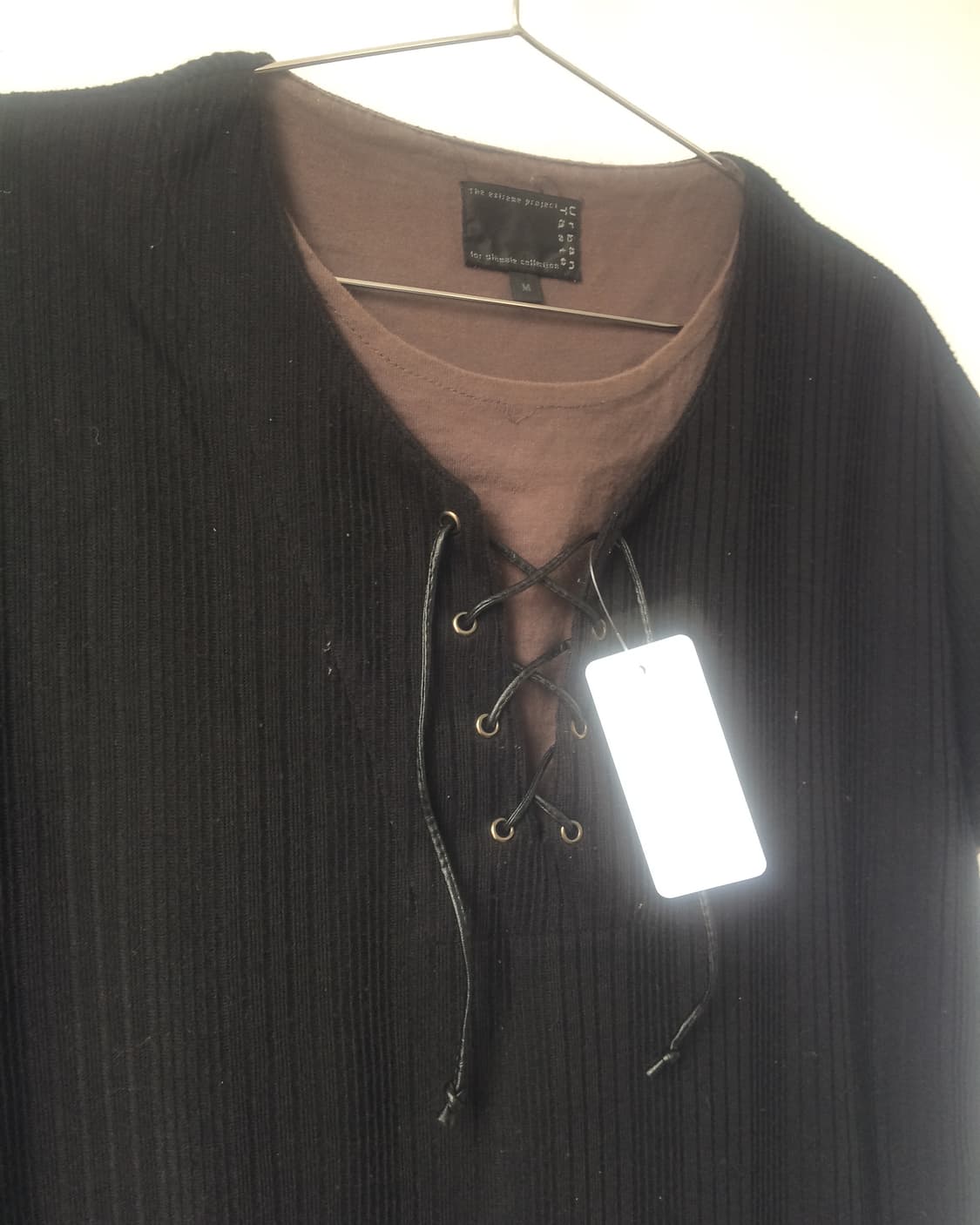 Lace up point ribbed t shirt 상품이미지4