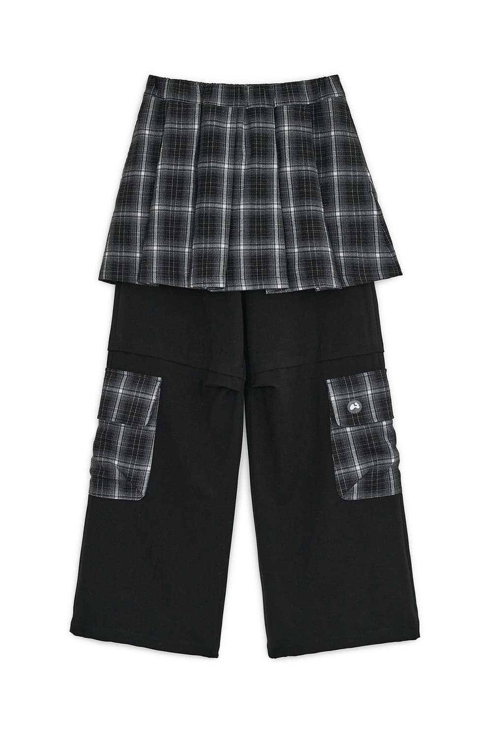 허그유어스킨 체크 스커트 레이어드 카고 팬츠 블랙 상품이미지1