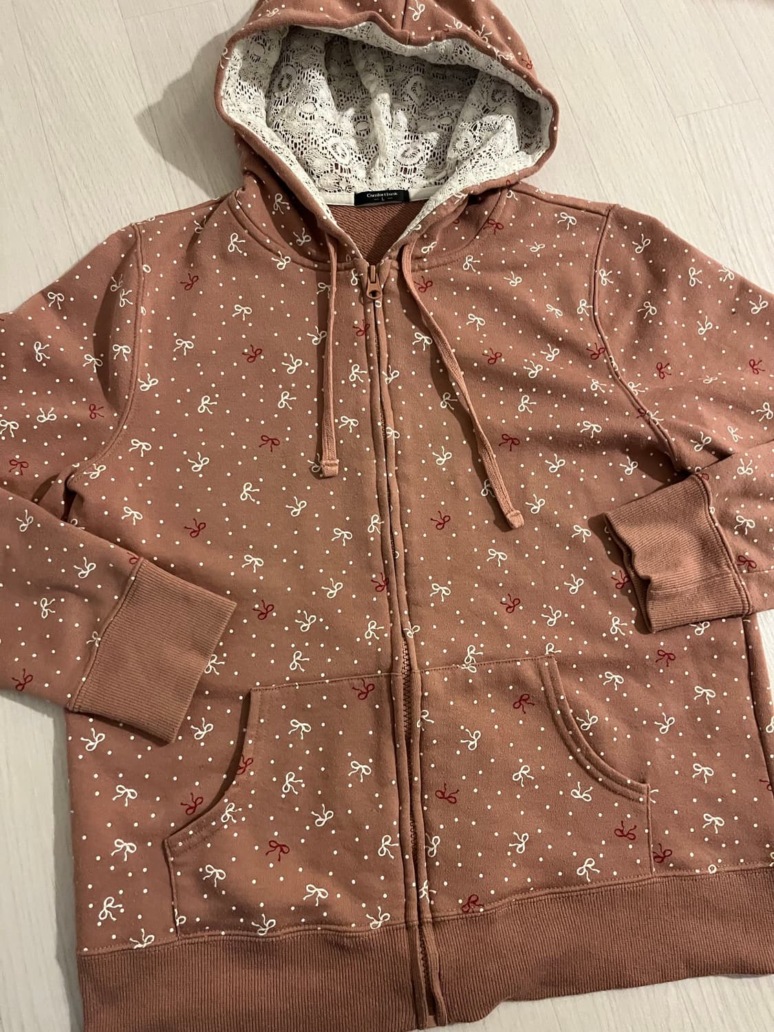 빈티지 리본 레이스 후드집업 하구미 대장 모리걸 상품이미지1