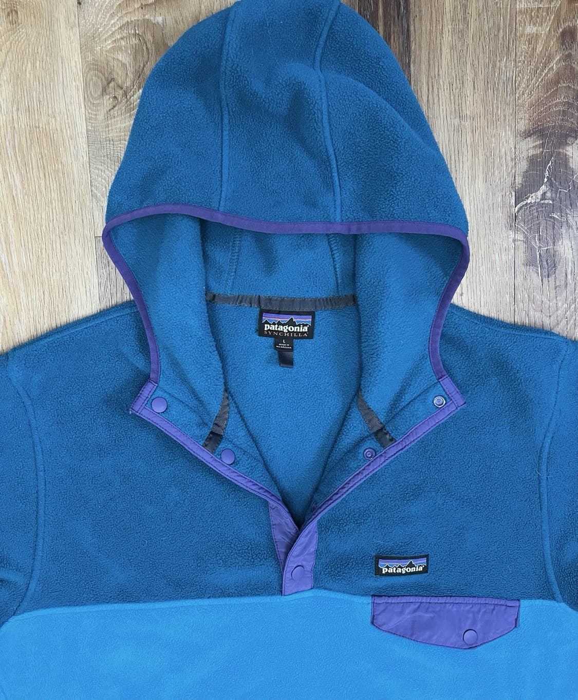 13FW 파타고니아 신칠라 후드 스냅-T 플리스 틸 스카이블루 퍼플 포켓 상품이미지3