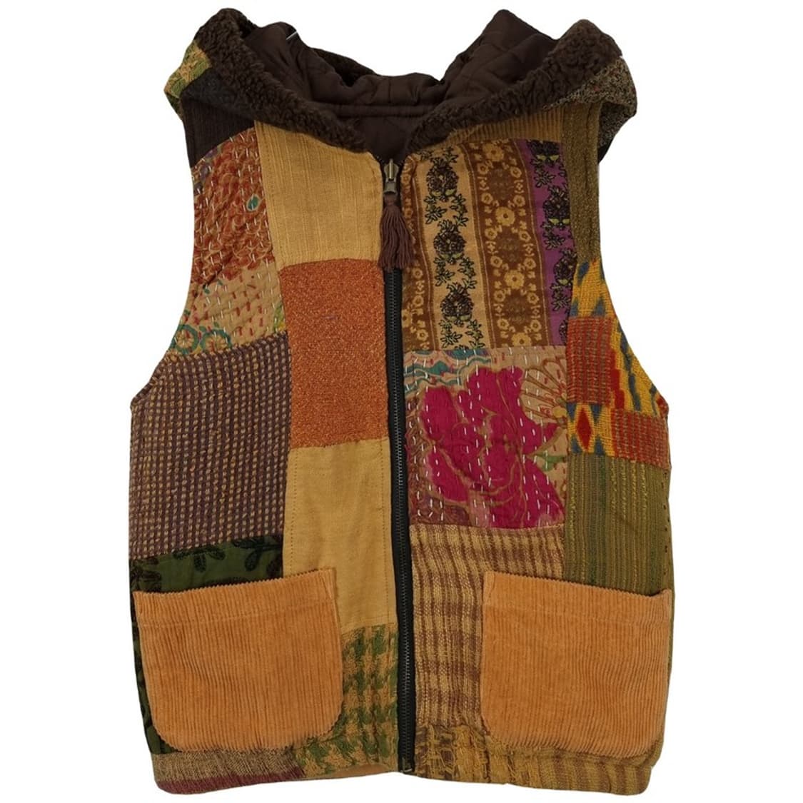 [일본빈티지] 에스닉 패턴 사시코 자수 후드 베스트 조끼 M18312 상품이미지2