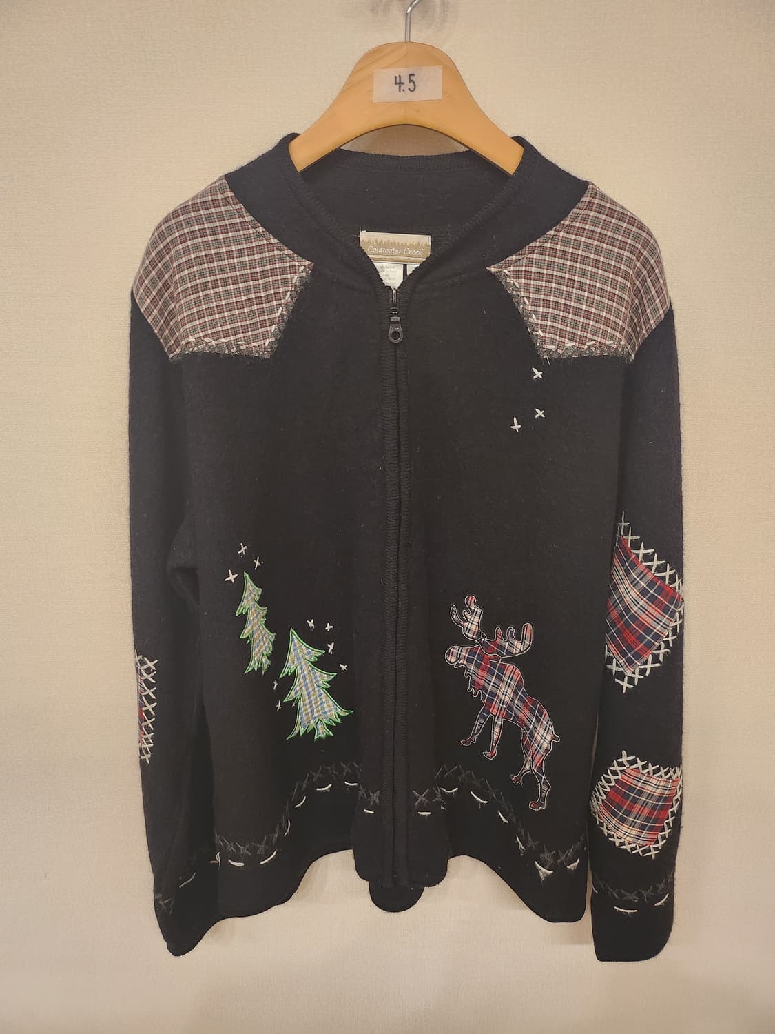 ((미국 빈티지))블랙 겨울❄️사슴🦌패치스타일 니트 집업가디건 상품이미지1