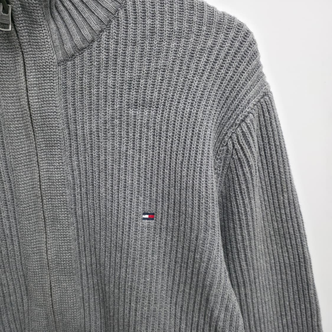 [M] 타미힐피거프리미엄 코튼  그레이 니트 집업 가디건 상품이미지4