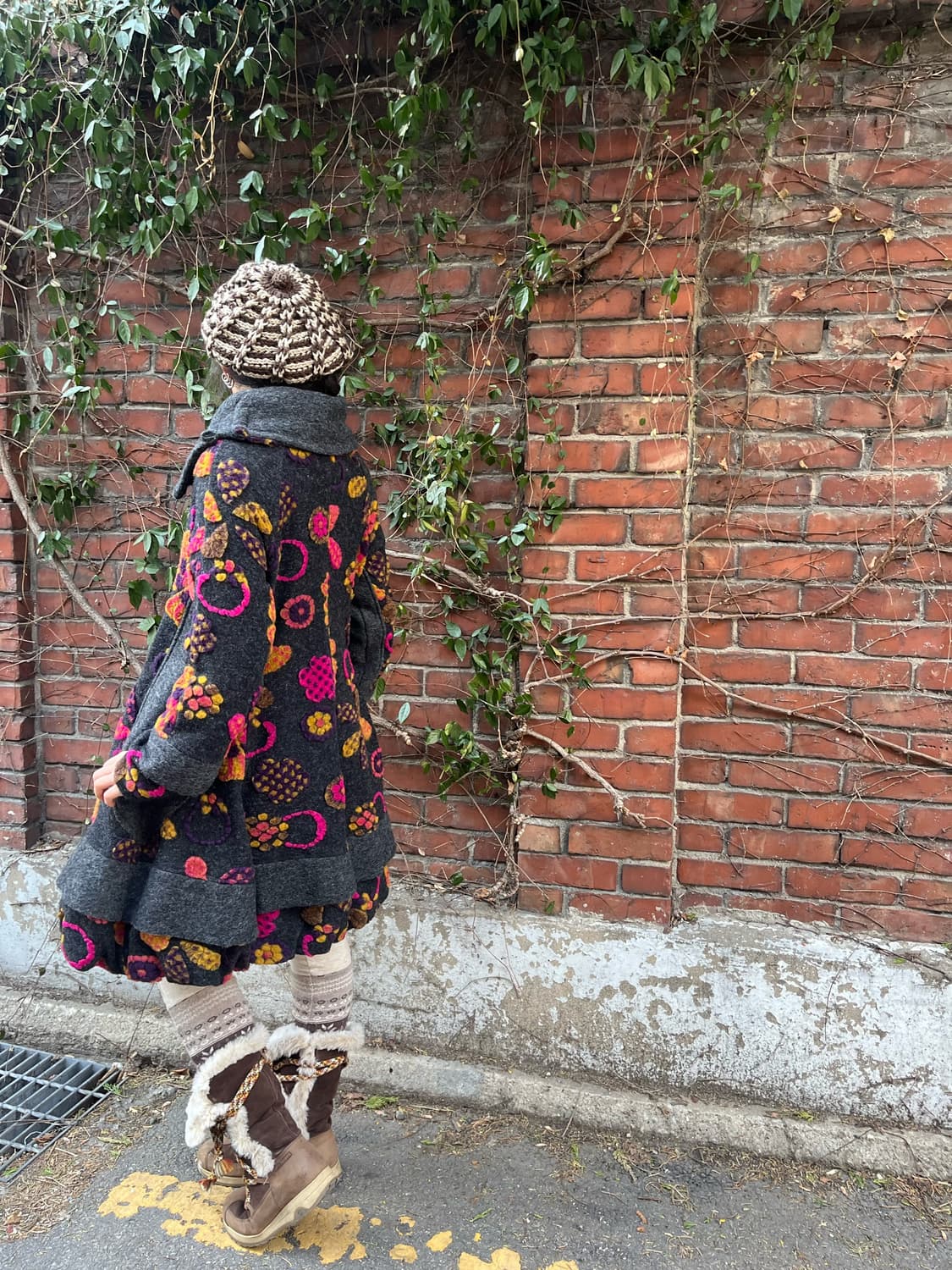 빈티지 플라워 패턴 울 코트 상품이미지7