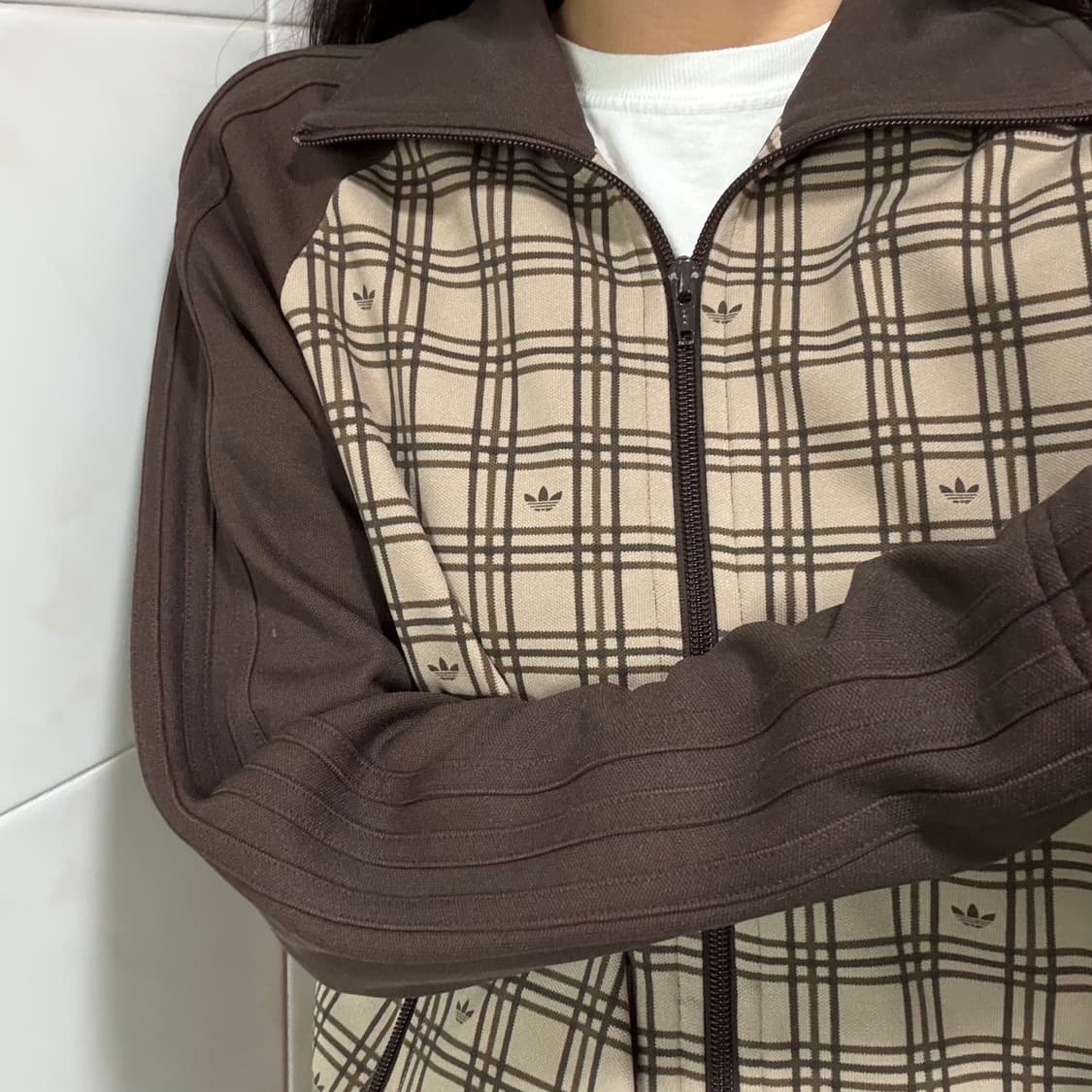 아디다스 파이어버드 모노그램 체크 브라운 져지 트랙탑 상품이미지1