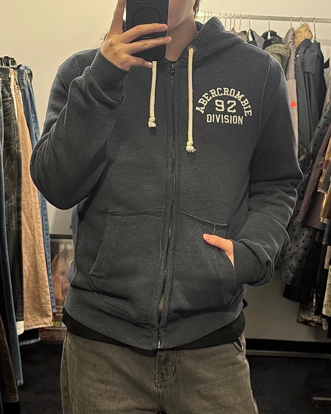 아베크롬비 후드 후디 집업 기모 네이비 남색 프레피 래터링 95 양홍원 상품이미지2