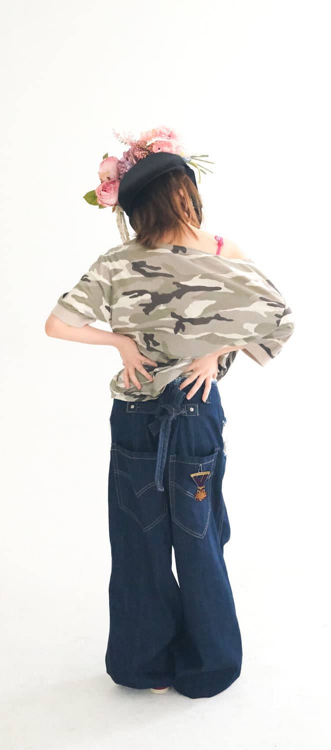 샵페어리 넥 버튼 카모 티셔츠 상품이미지2