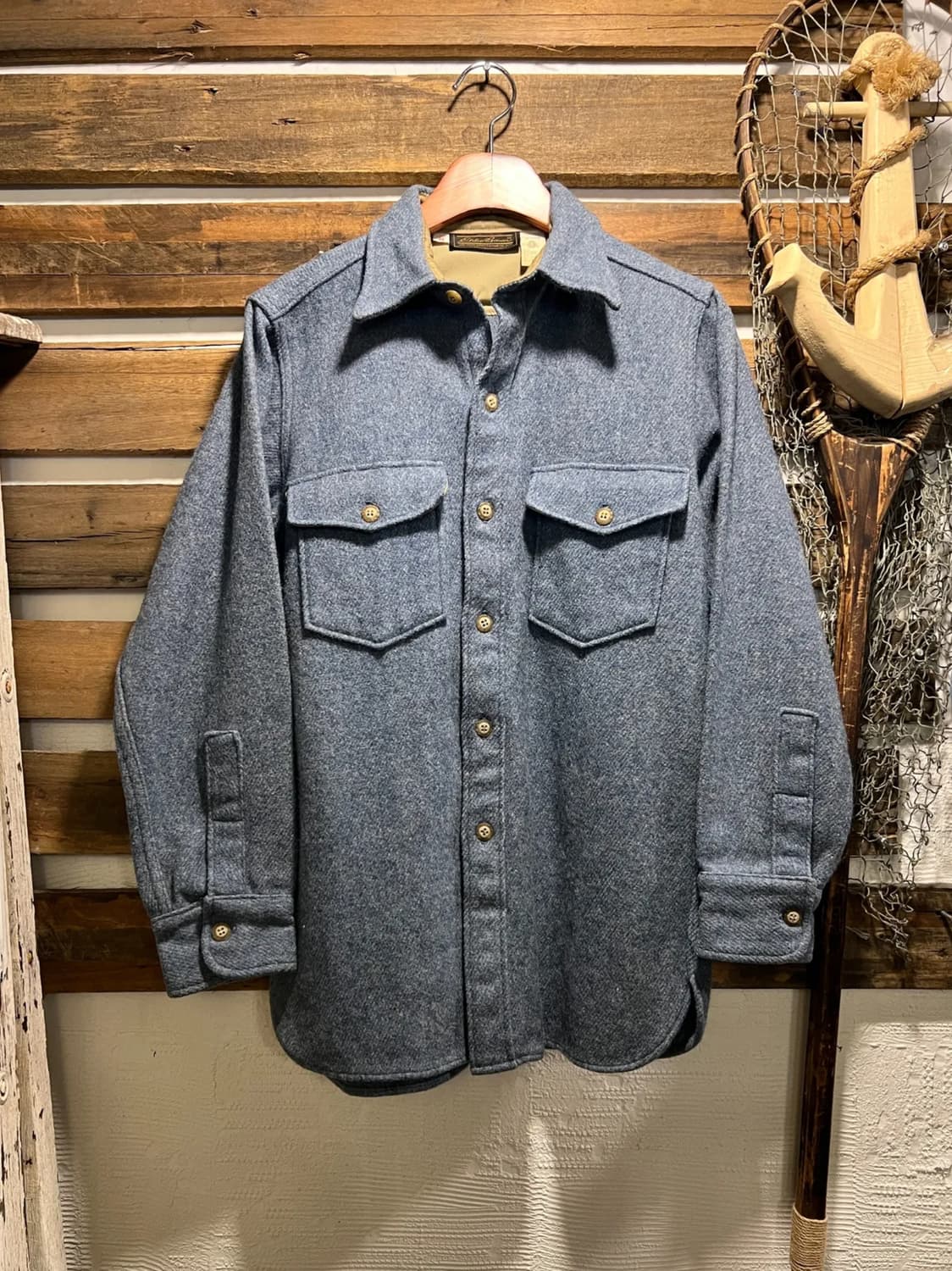 [M]80's 에디바우어 Made in USA 파스텔블루 울 셔츠 상품이미지1