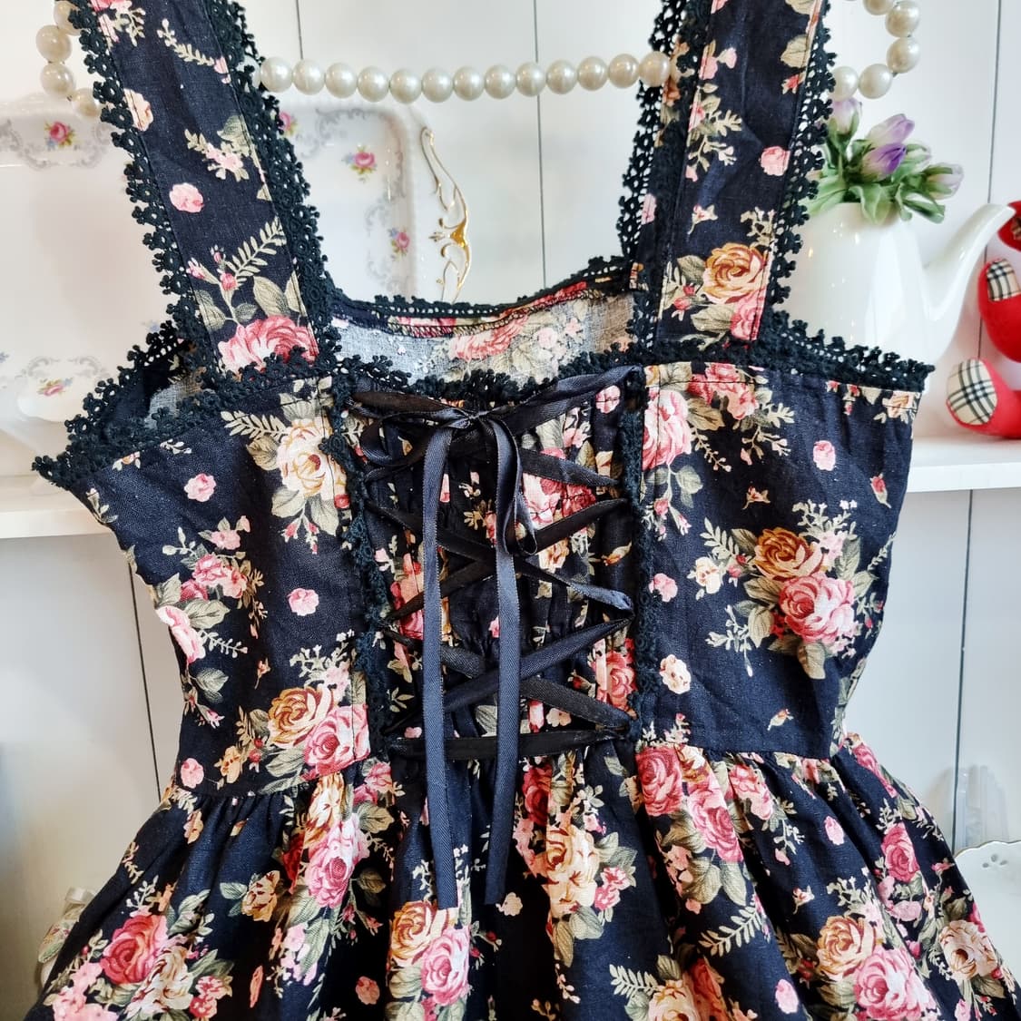 플라워 패턴 뷔스티에 원피스 블랙 상품이미지9