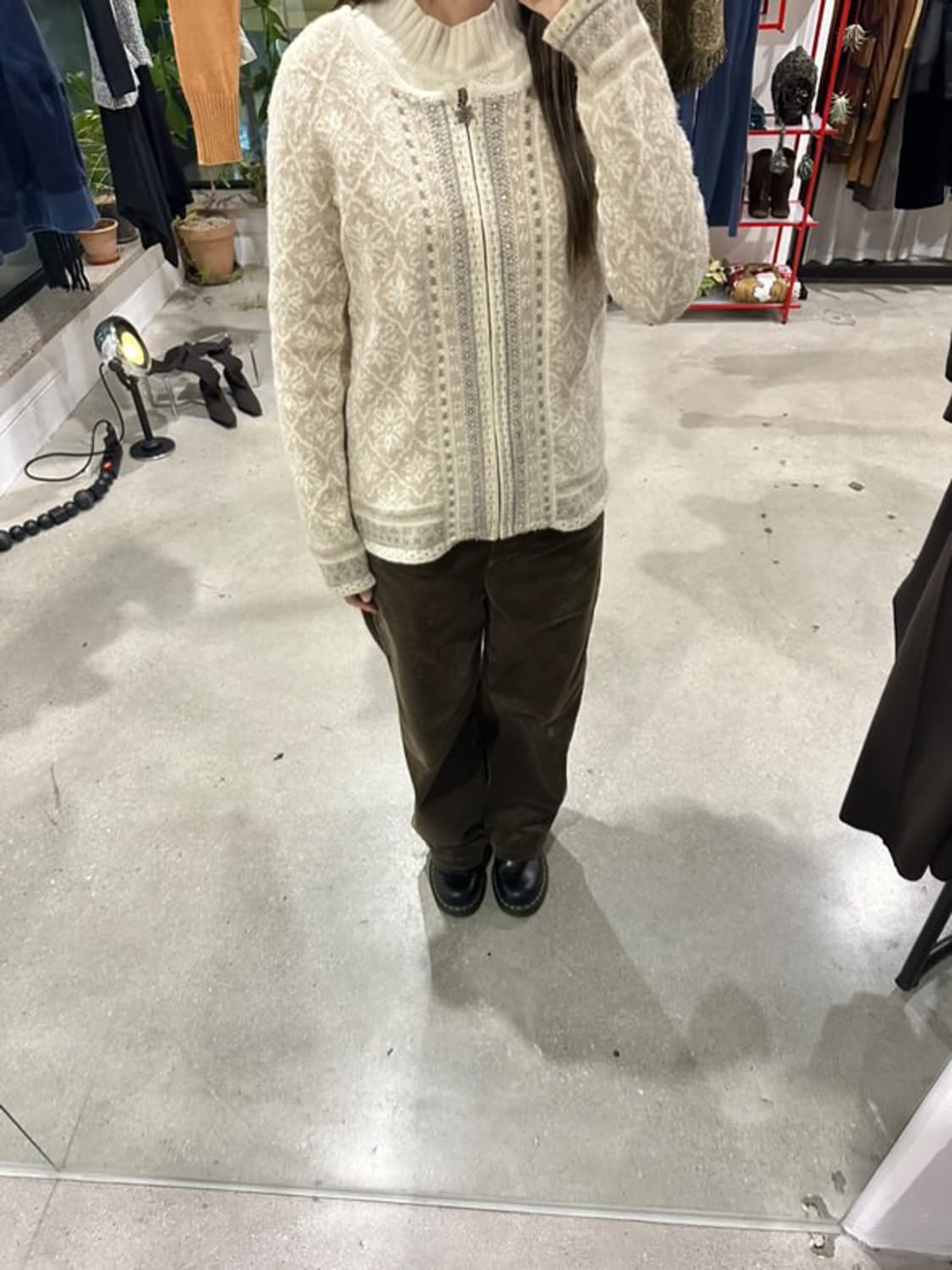 눈꽃 디테일 지퍼 패턴 가디건 집업 상품이미지1