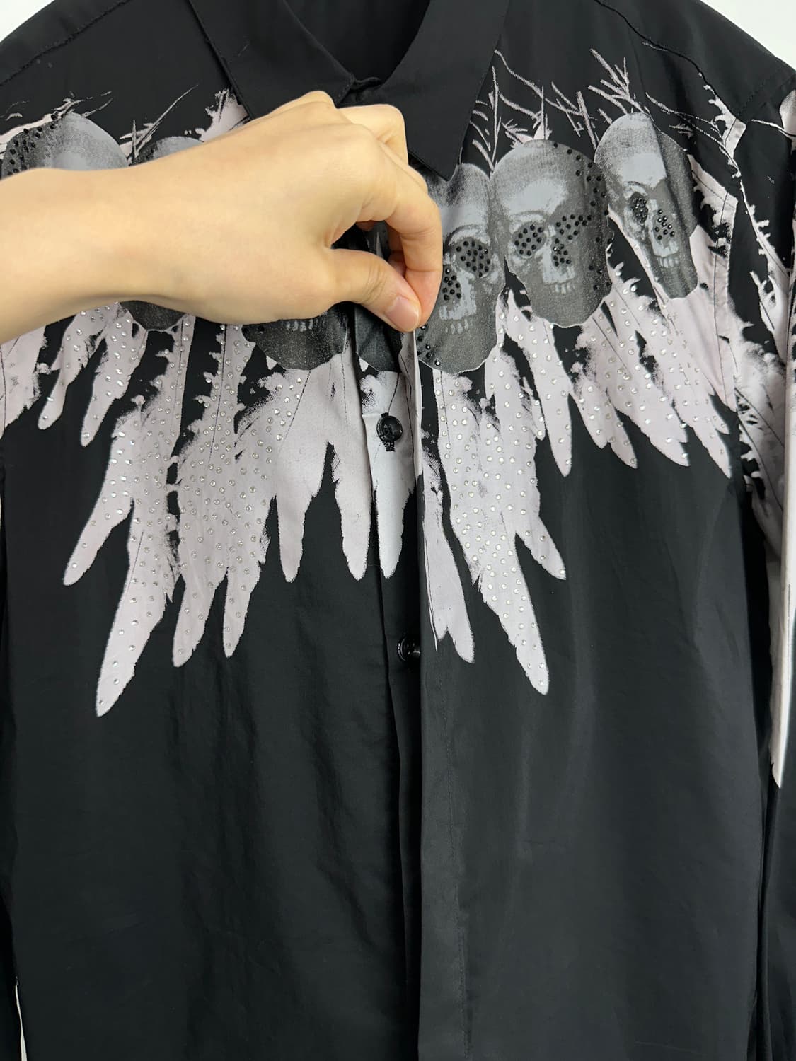 Black Skull & Wing Graphic Rhinestone Sh 상품이미지6