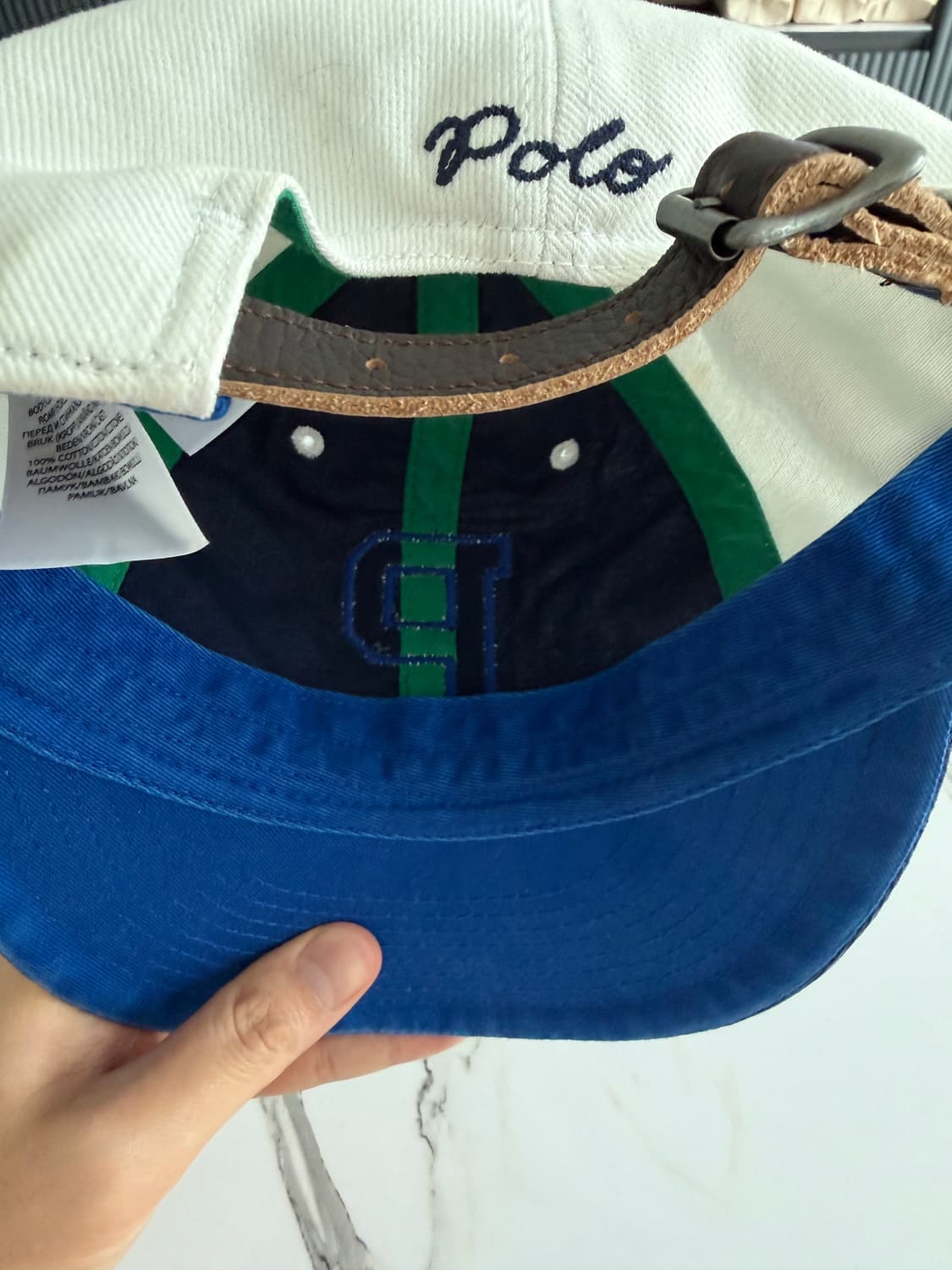 [극미/OS] 폴로 P로고 코튼 트윌 볼캡 투톤 화이트 네이비 상품이미지2