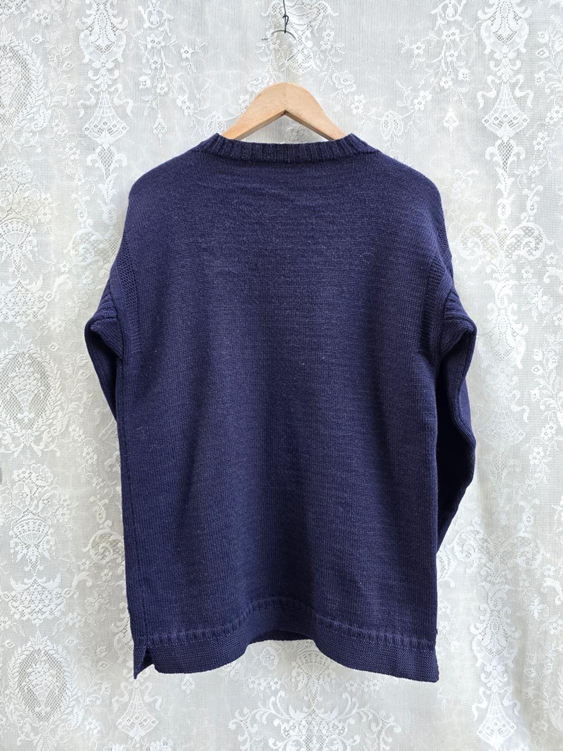 80s 건지 울른스 네이비 피셔맨 니트 (made in uk) 상품이미지5