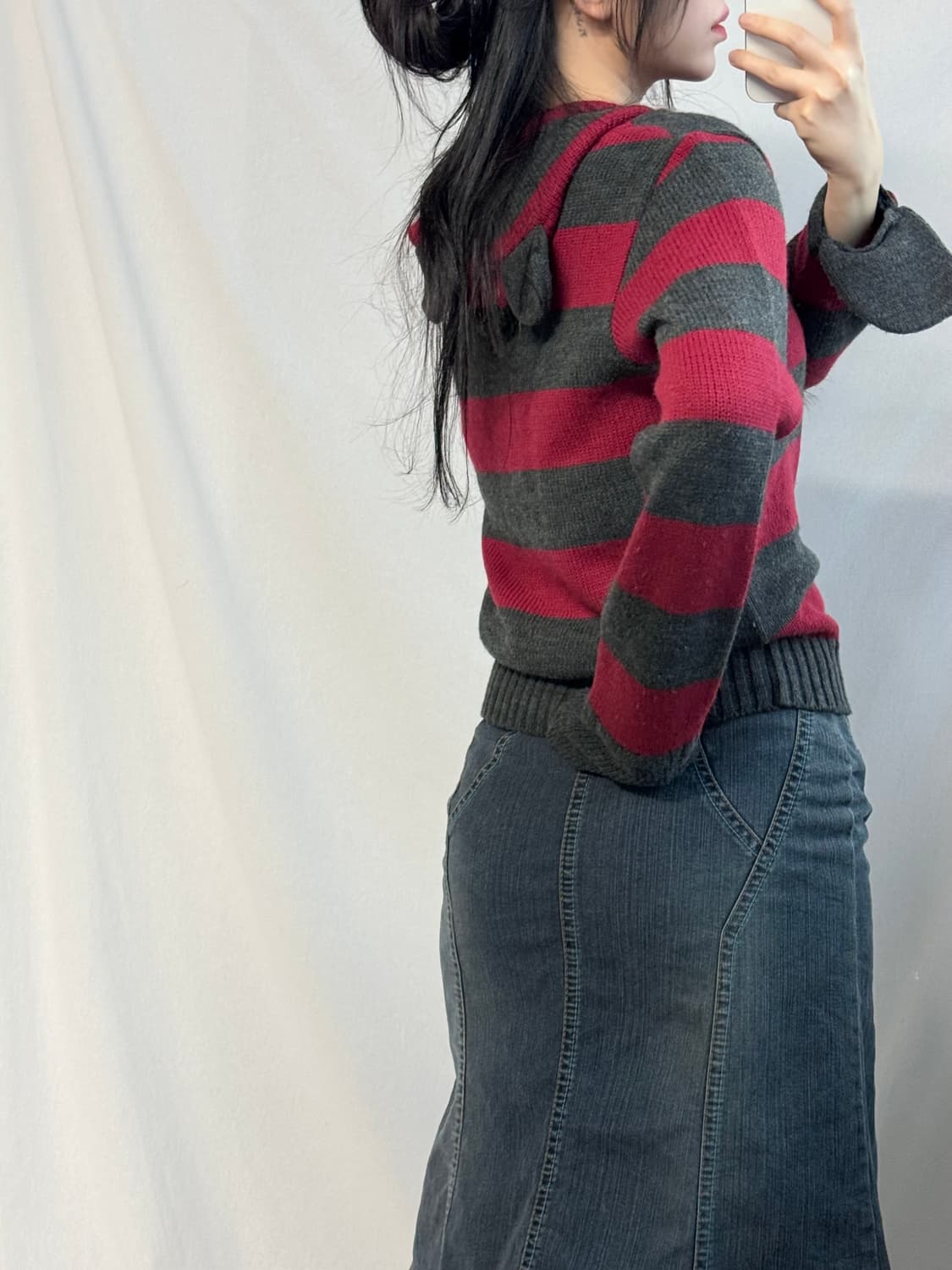 애니멀 이어 디테일 후디드 미튼 커프스 울 니트 상품이미지6