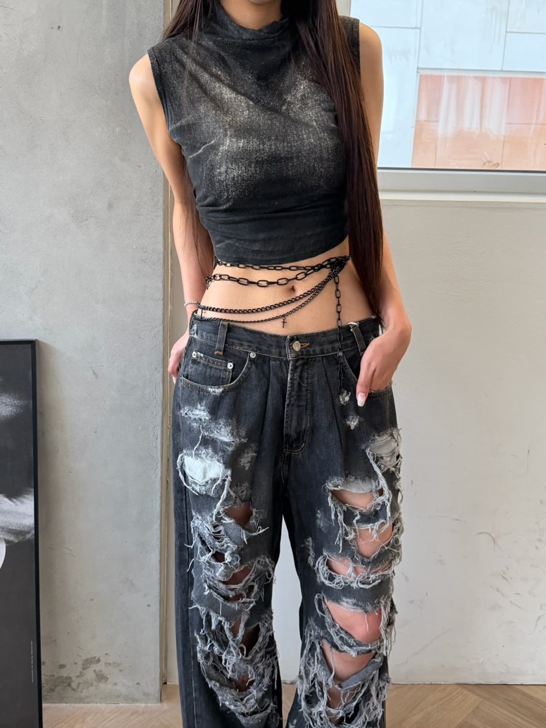 reworked black wash damage denim  상품이미지1