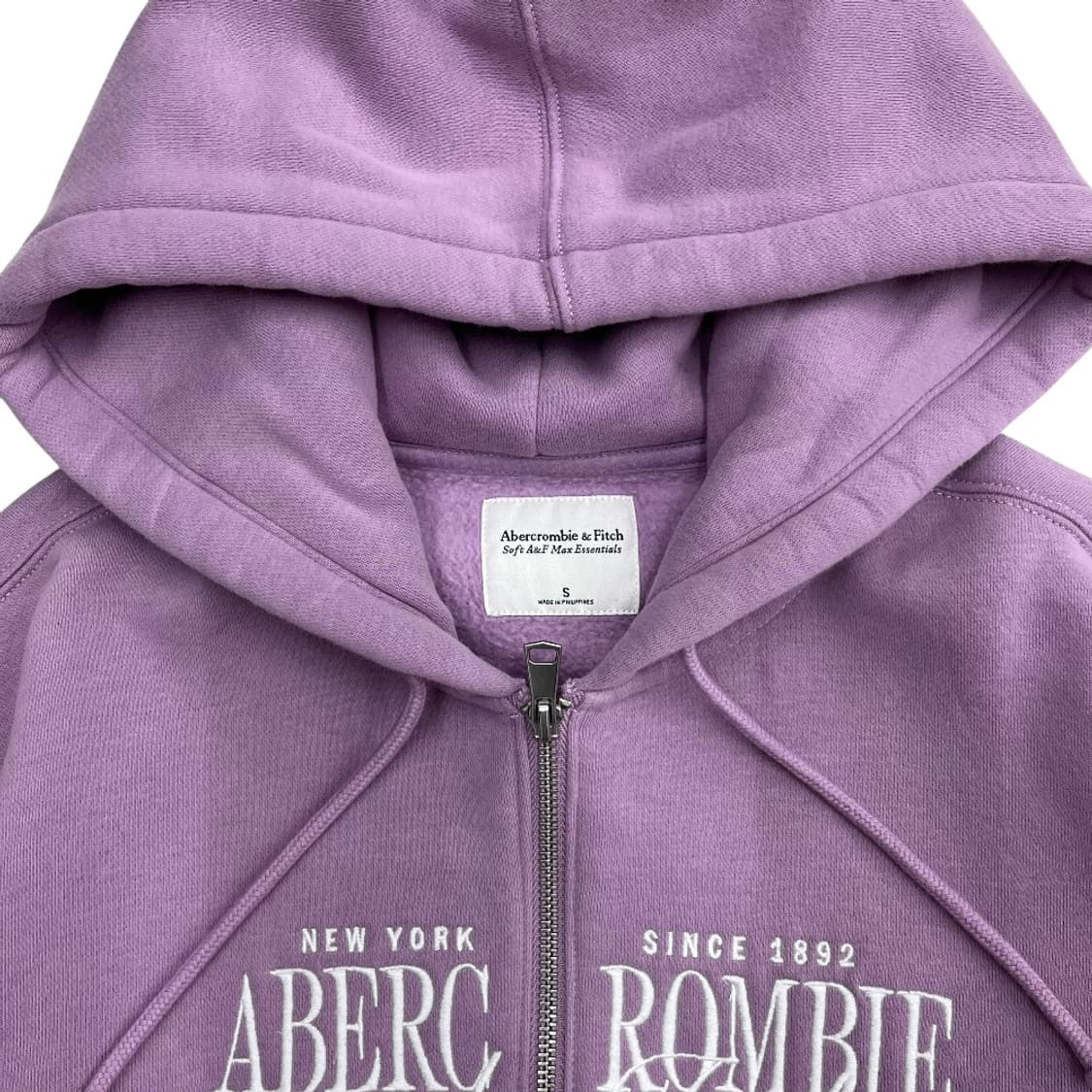 아베크롬비 레터링 센터로고 연보라 후드집업 S 상품이미지5