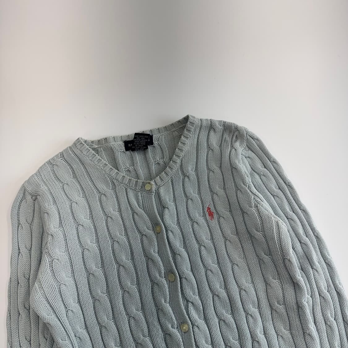 Polo 폴로 핑크 포니 라이트 블루 케이블 니트 가디건 상품이미지4