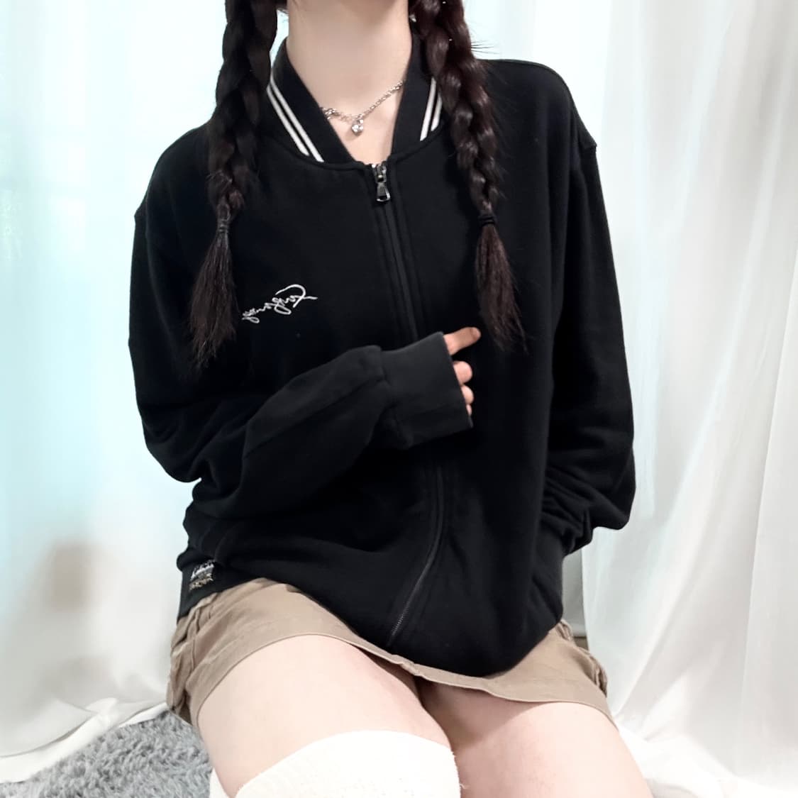 후부(FUBU) 자수로고 블랙 코튼집업 상품이미지2
