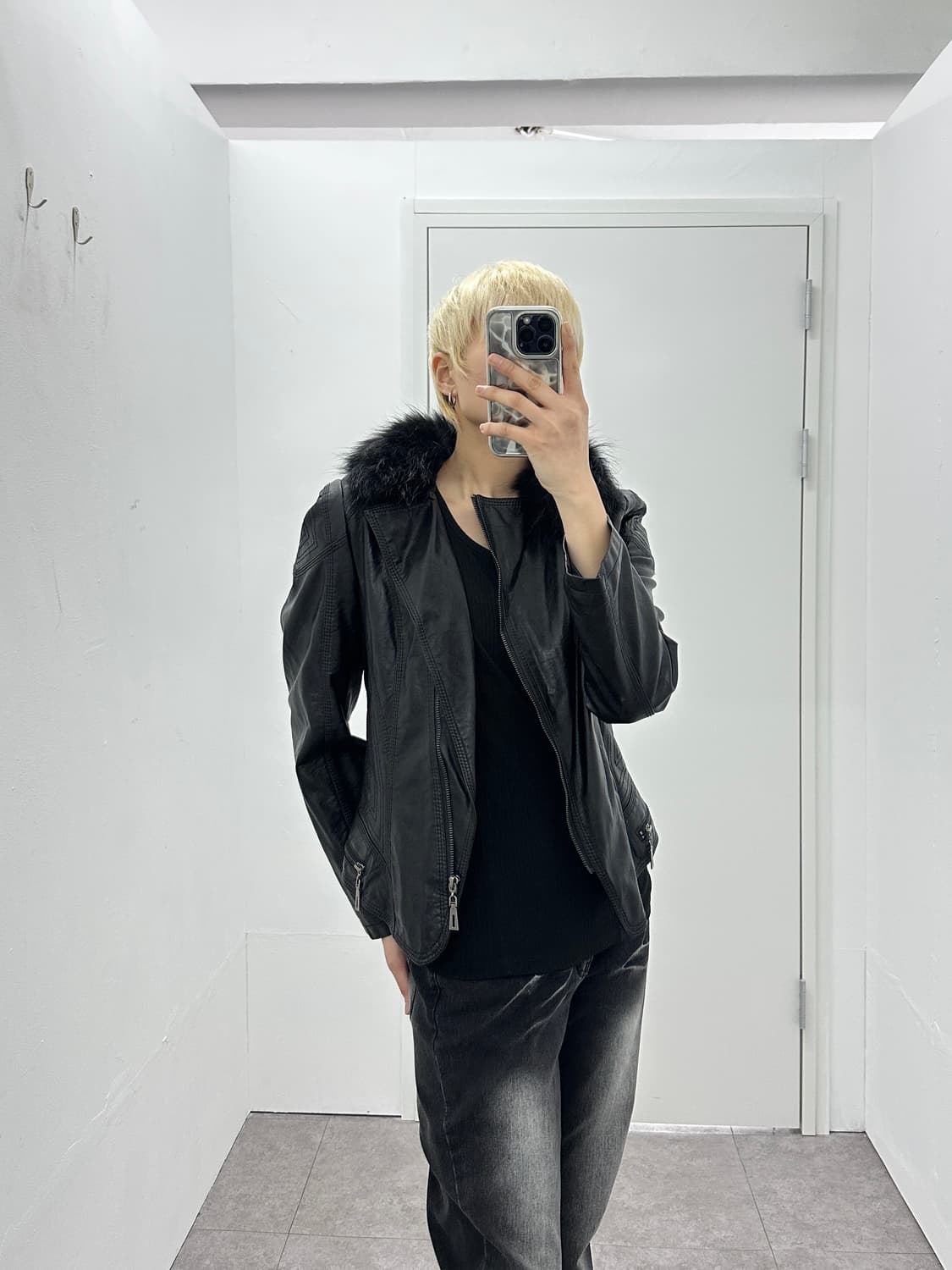 Drap Fur Trimming Sheepskin Leather Jack 상품이미지2