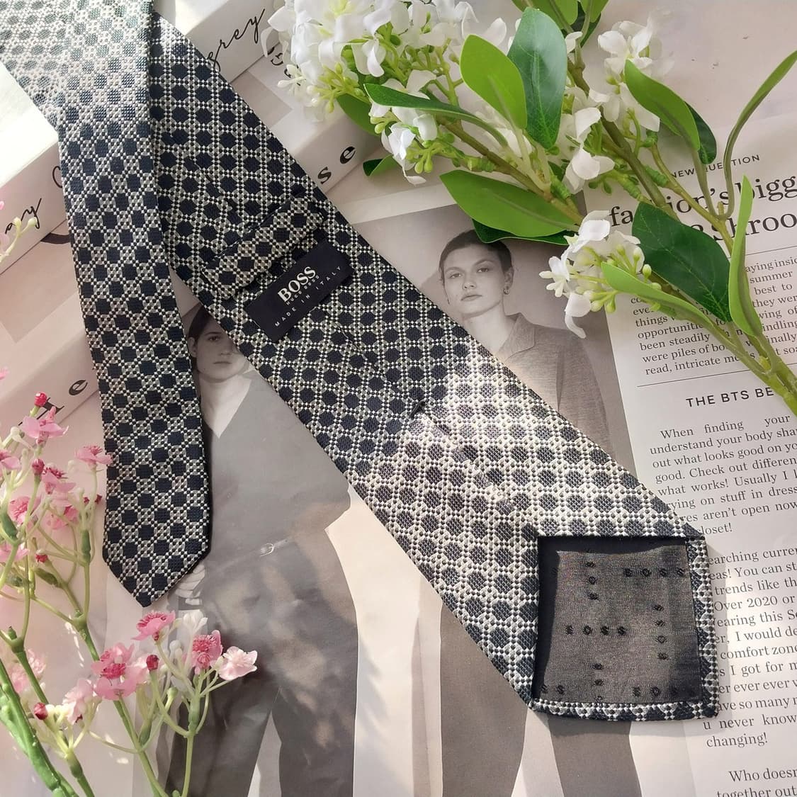 휴고보스 실크 블랙 패턴 슬림 넥타이 7.9cm A+등급 K1815
 상품이미지5