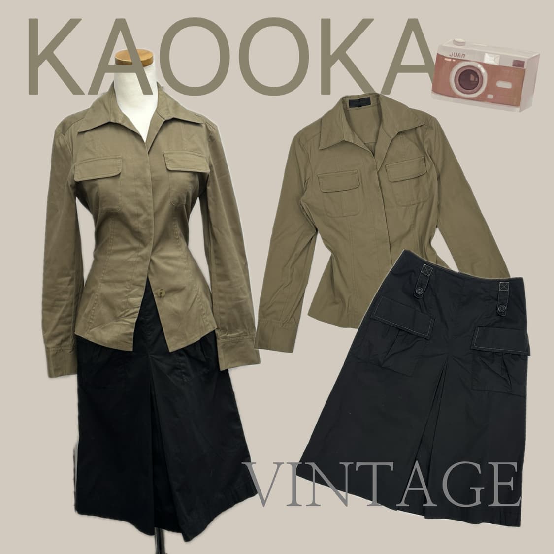 👜핀터 나나깔 셋업 코디세트👜 베이지 셔츠 허리라인 리본 정장 상품이미지1