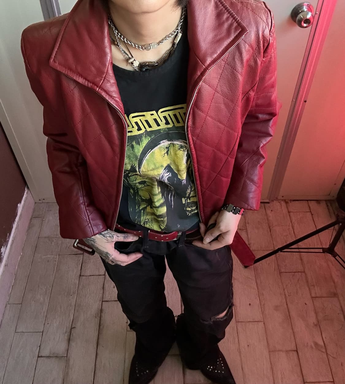 pig leather half-neck zip-up jacket 상품이미지1