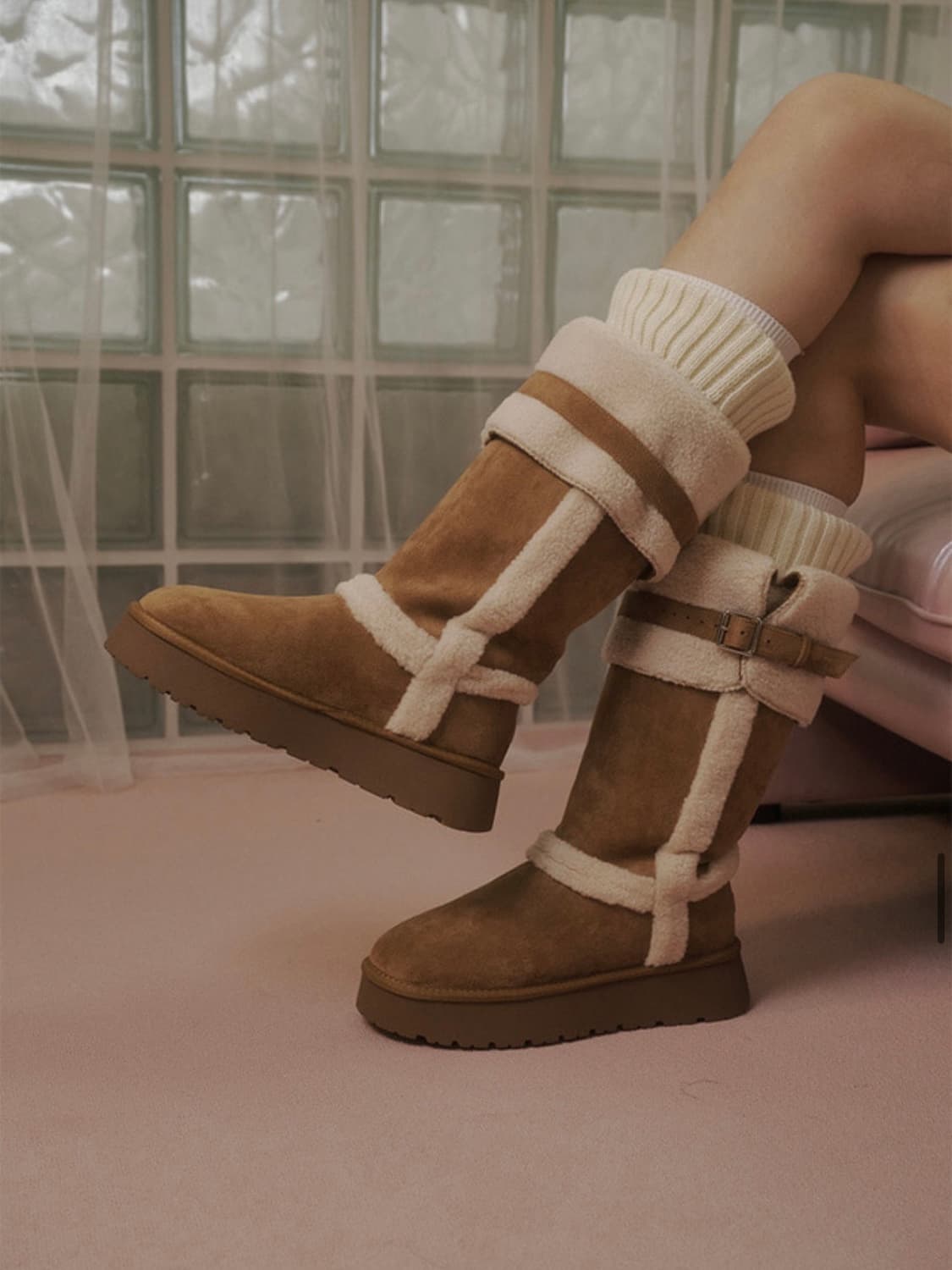 포른른 스트랩 퍼 롱부츠 상품이미지2