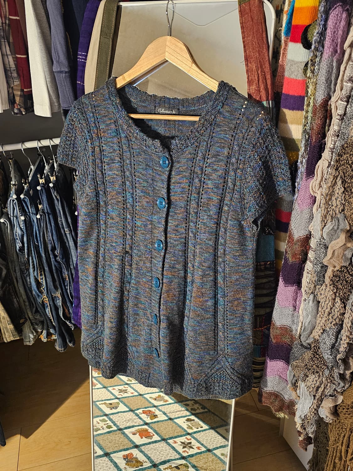 청록 보카시 반팔 니트 가디건 상품이미지1