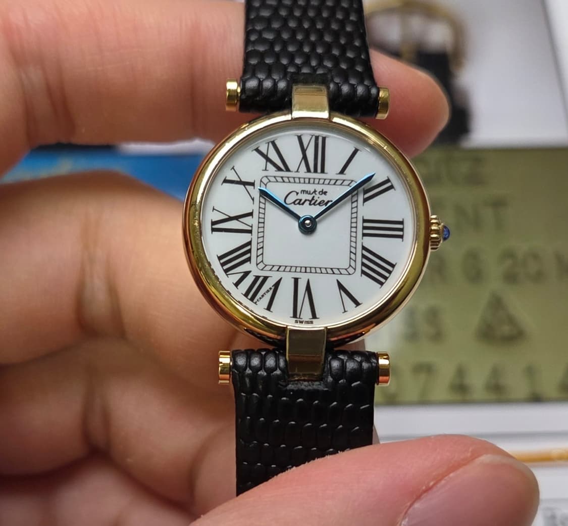 빈티지 까르띠에 머스트드 방돔 화이트로만 블루핸즈 쿼츠 여성용 (감정서  상품이미지2