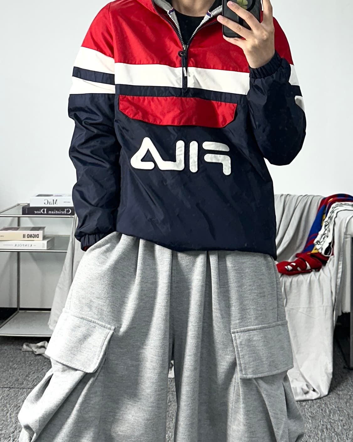 휠라 쿼터 네이비 레드 빅로고 아노락 S 상품이미지3