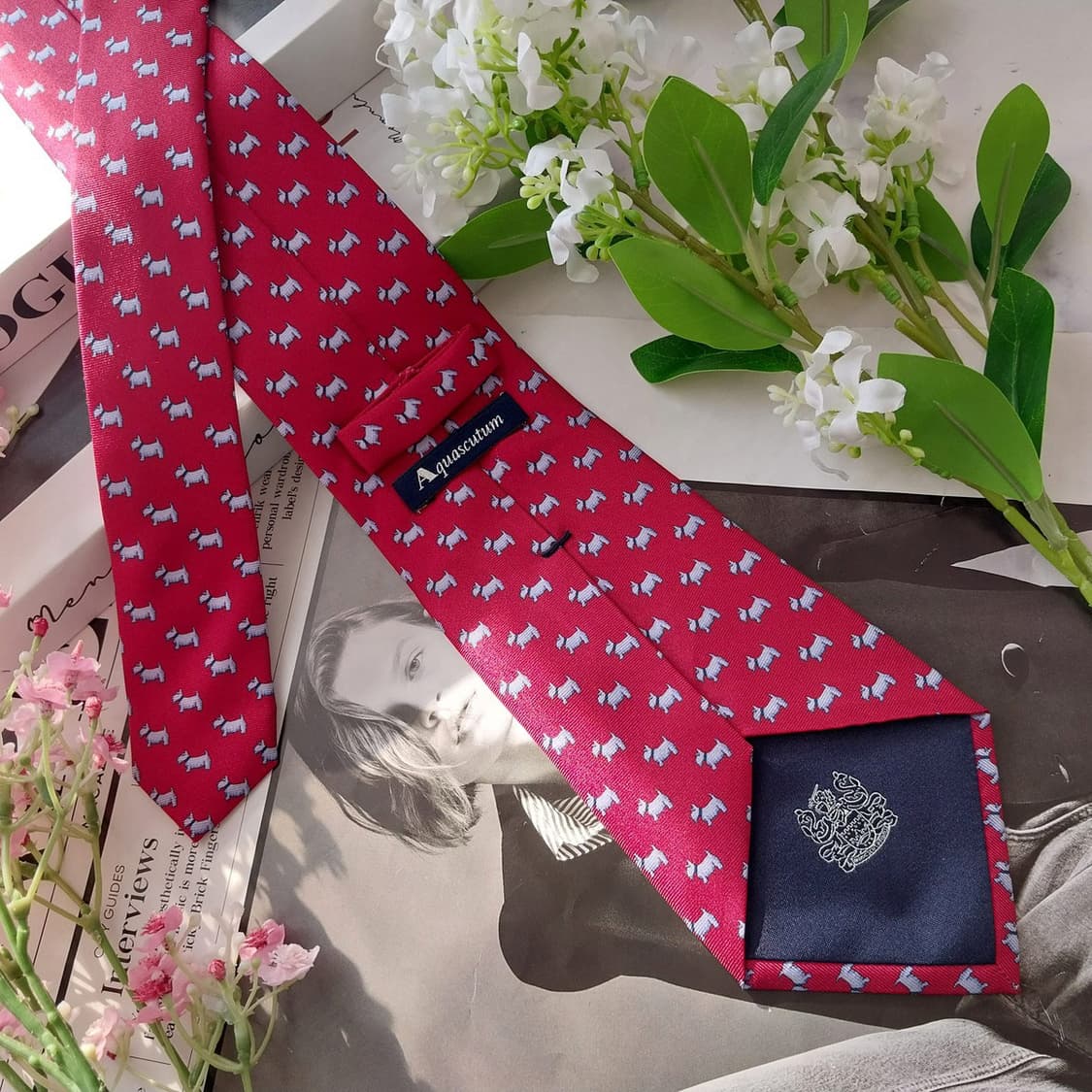 아쿠아스큐텀 실크 강아지 모티브 넥타이 9.1cm A+등급 K1976 상품이미지6
